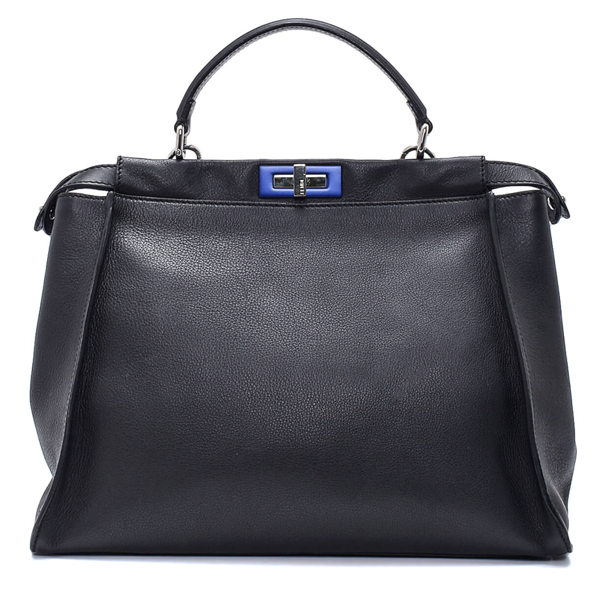 Fendi - Black Leather & Blue Twist Lock Peekaboo Large Bag